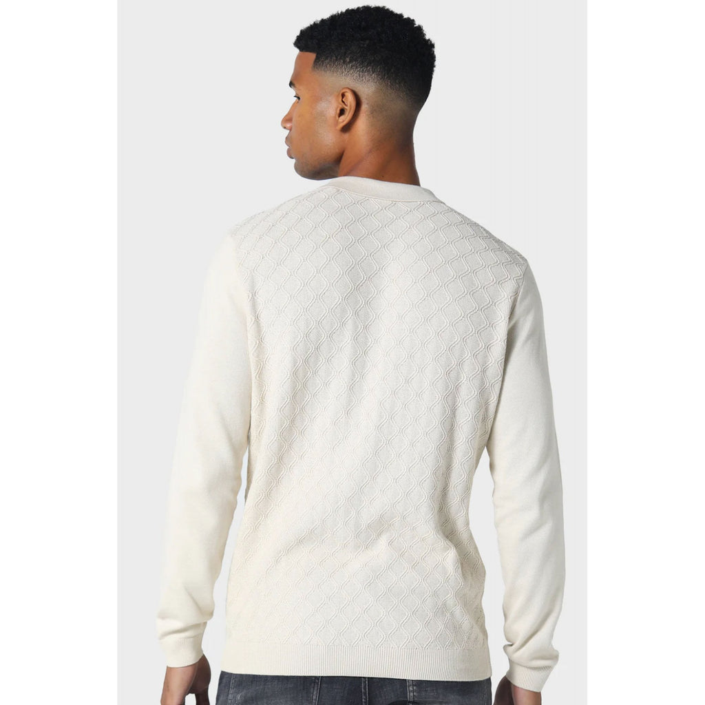 Police Fleetwood 0233 Quarter-Zip Knitwear Jacquard Detail Cotton Polo Jumper
