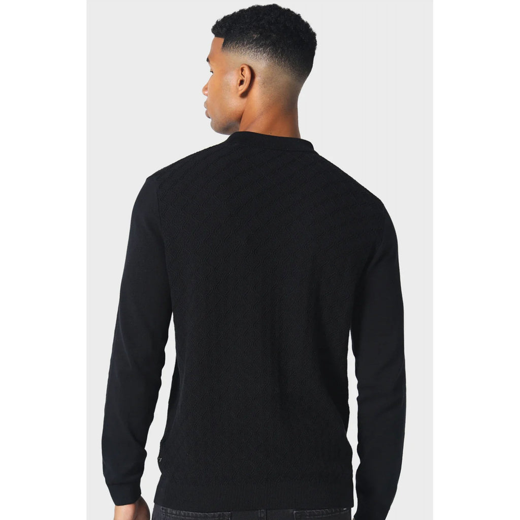 Police Fleetwood 0233 Quarter-Zip Knitwear Jacquard Detail Cotton Polo Jumper