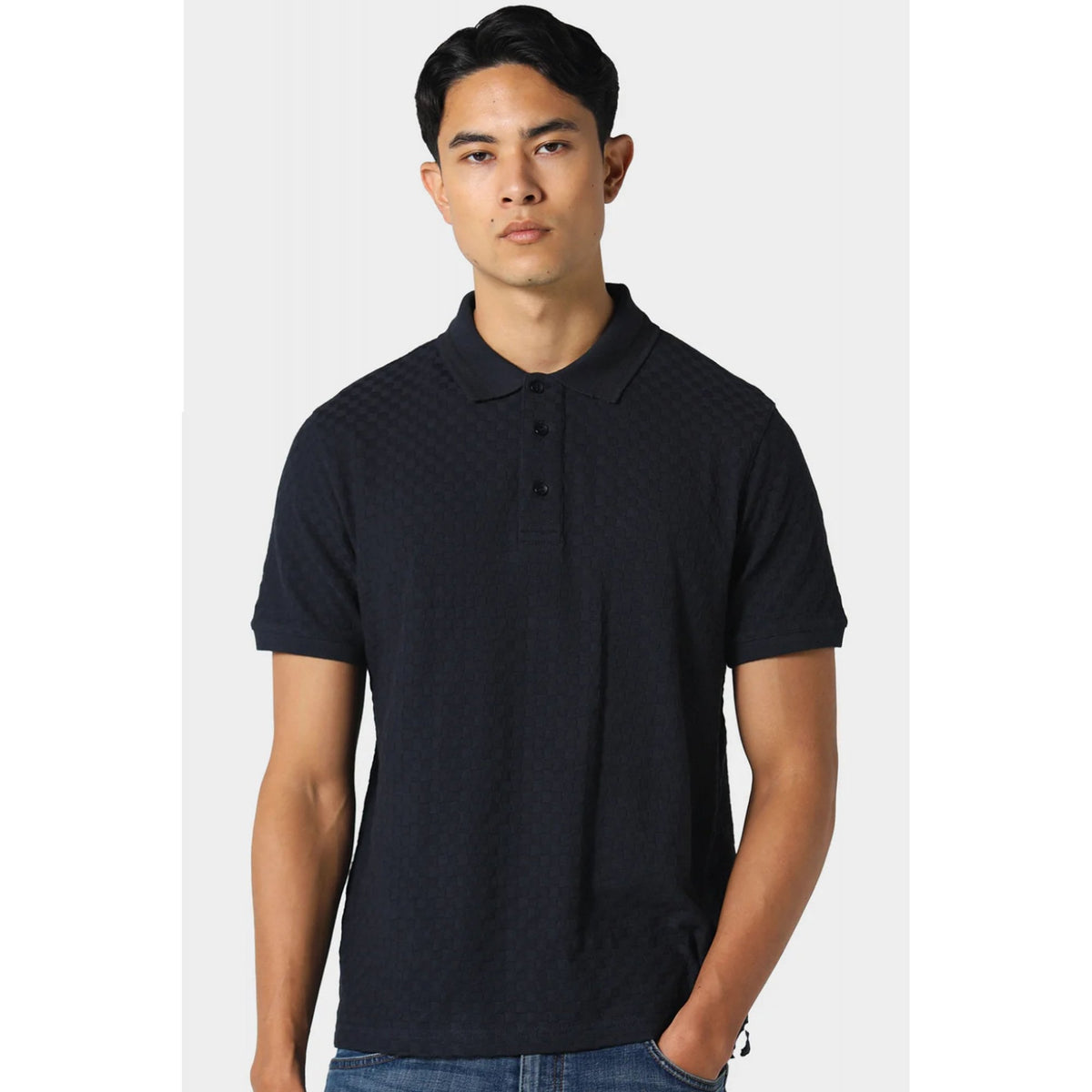 Police Driffield 0309 Jacquard Design Half-Sleeve Polo T-Shirt - Navy