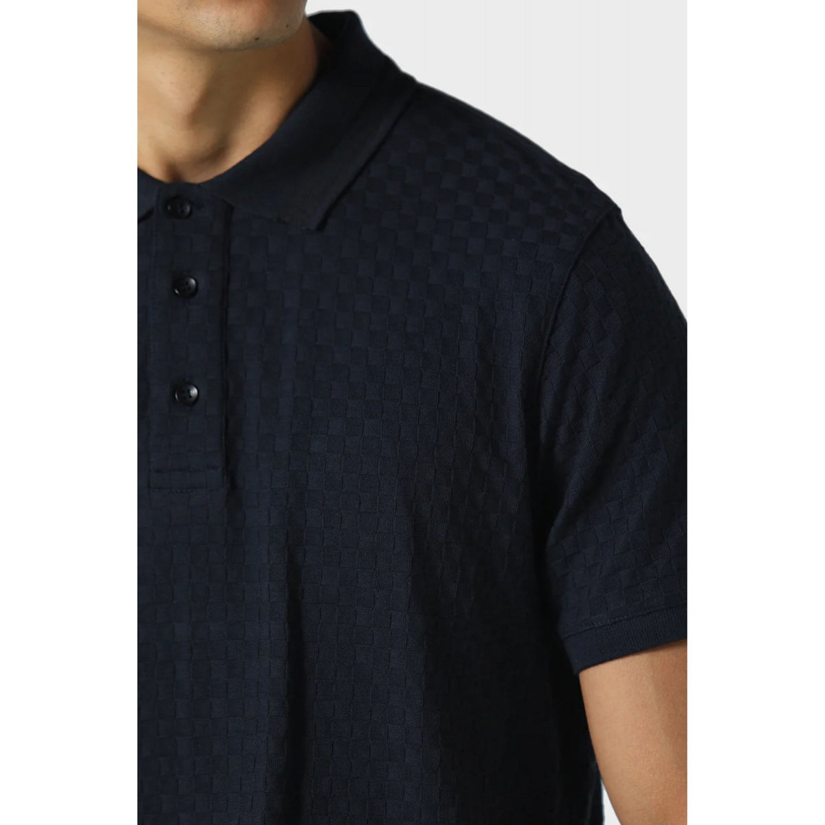 Police Driffield 0309 Jacquard Design Half-Sleeve Polo T-Shirt - Navy