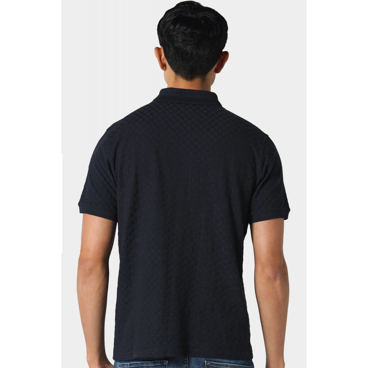 Police Driffield 0309 Jacquard Design Half-Sleeve Polo T-Shirt - Navy