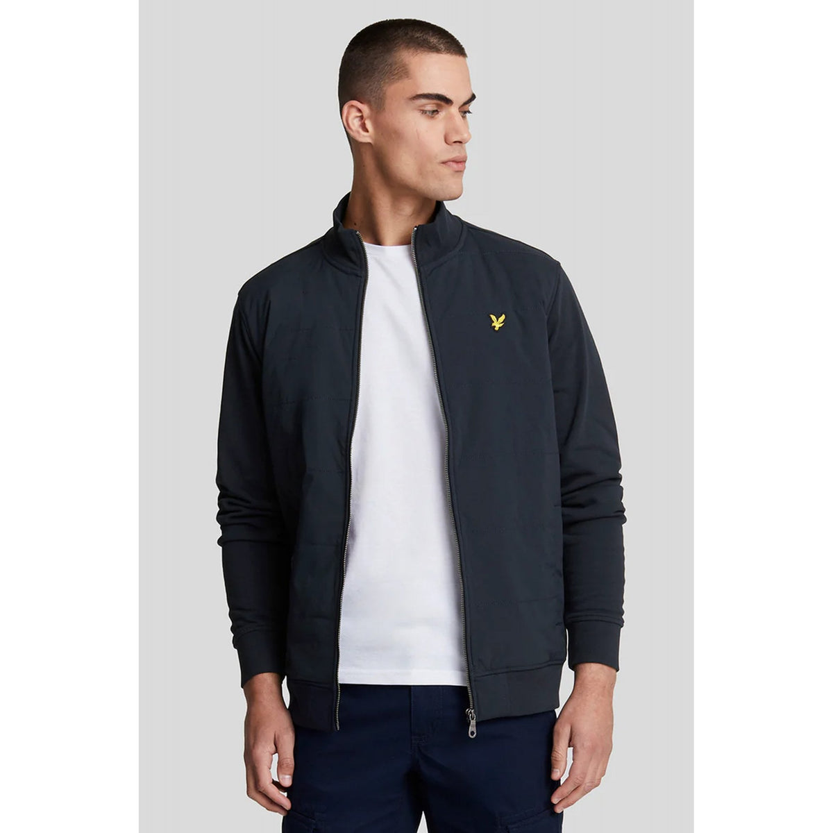 Lyle & Scott | ML2123V Hybrid Baffled Nylon Panel Funnel Neck Track Top - Navy