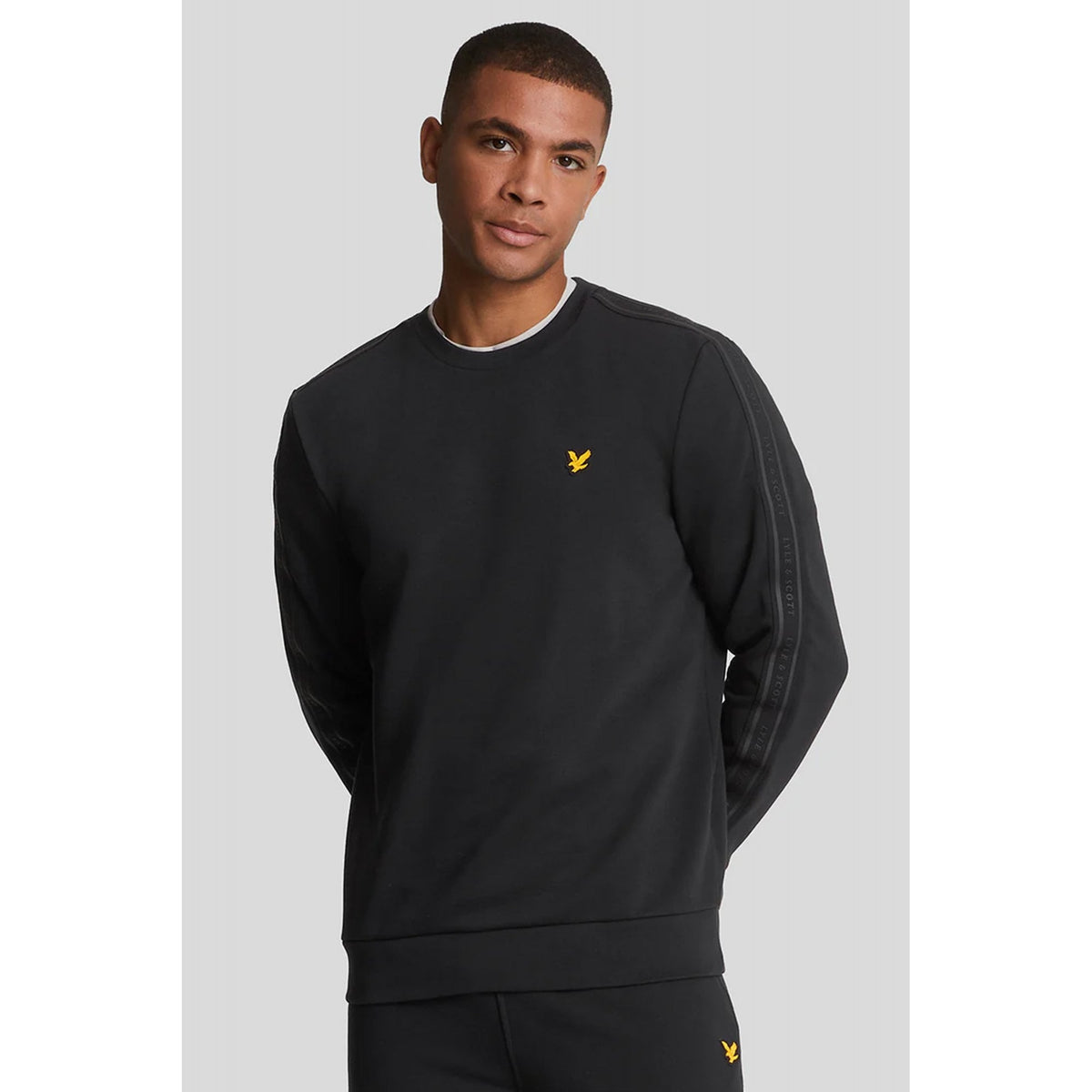 Lyle & Scott | ML2187SP Sports Tape Rubberised Logo Crew Neck Sweat Top - Black