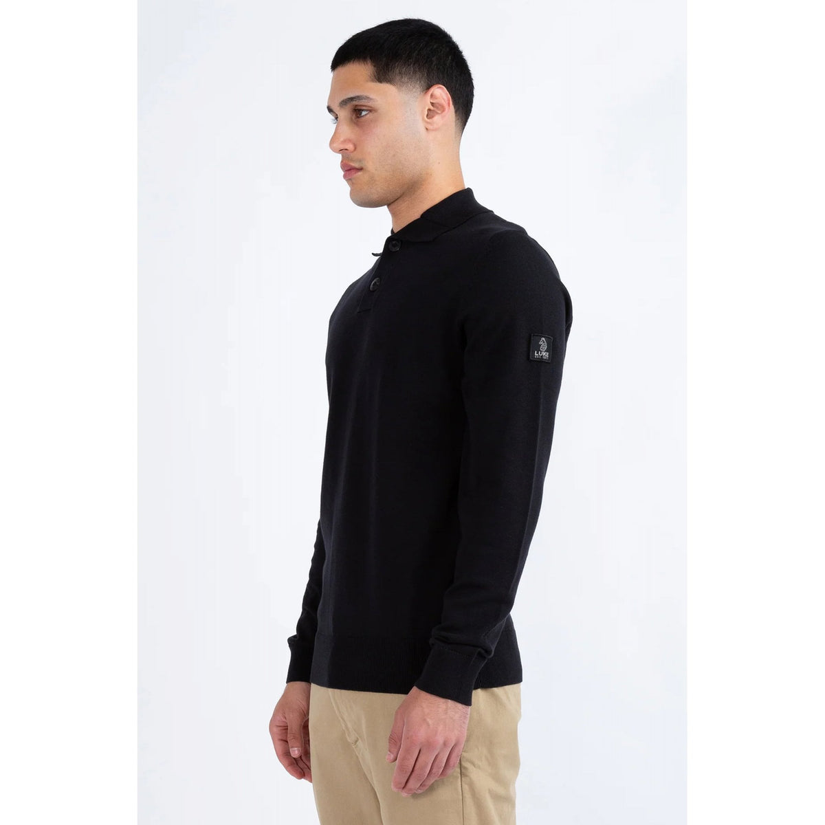 Luke | Fairbanks M770652 Cotton Knit Long Sleeve Polo Top - Black