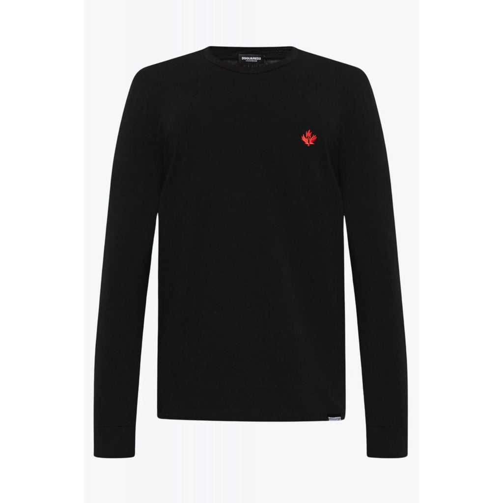 DSQUARED2 | D9M105470 Crew Neck Long Sleeve Red Logo Slim Fit Top - Black