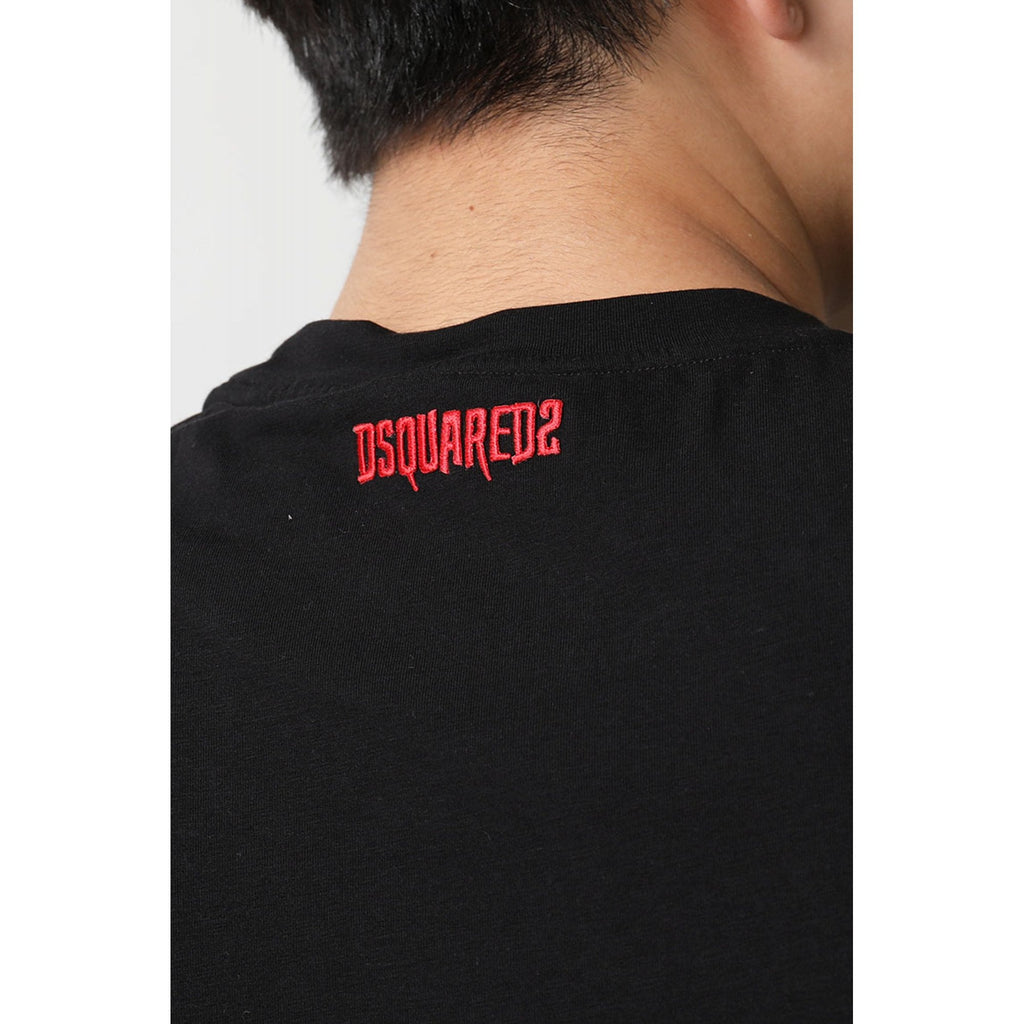 DSQUARED2 | D9M105470 Crew Neck Long Sleeve Red Logo Slim Fit Top - Black