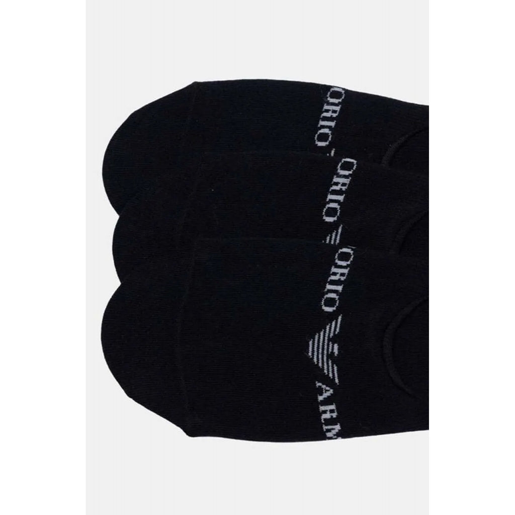 Emporio Armani 306227 4F254 Footie 3 Pack Logo Ankle Tripack Socks - Black