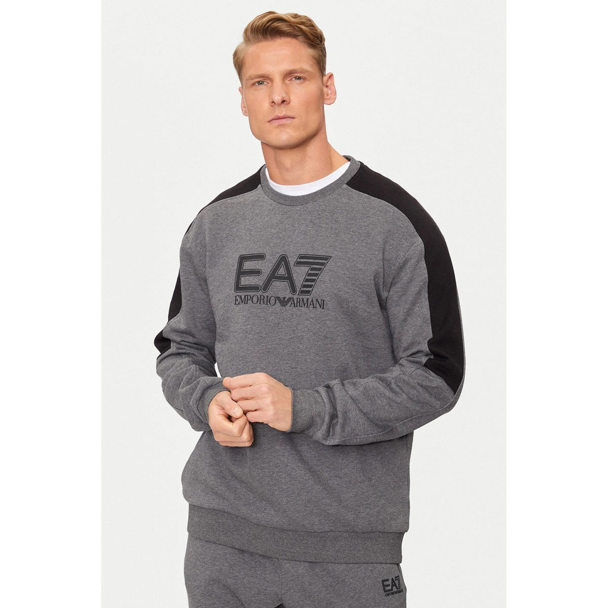 EA7 | Emporio Armani 6DPV64 PJVTZ Overprint Logo Sweat Top Jogger Tracksuit Set - Dark Grey Marl