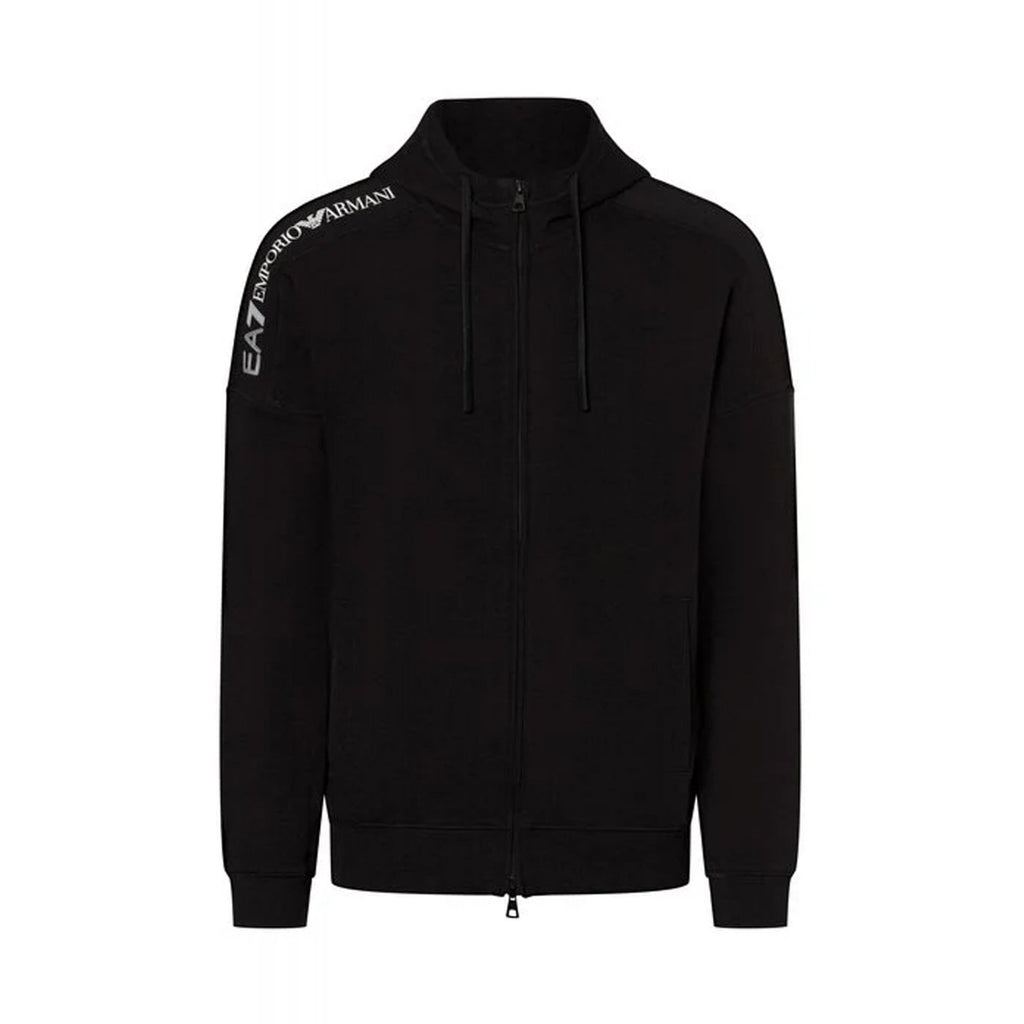 EA7 | Emporio Armani 6DPM14 PJVTZ Contrast Right Shoulder Tape Logo Full Zip Hood Top - Black