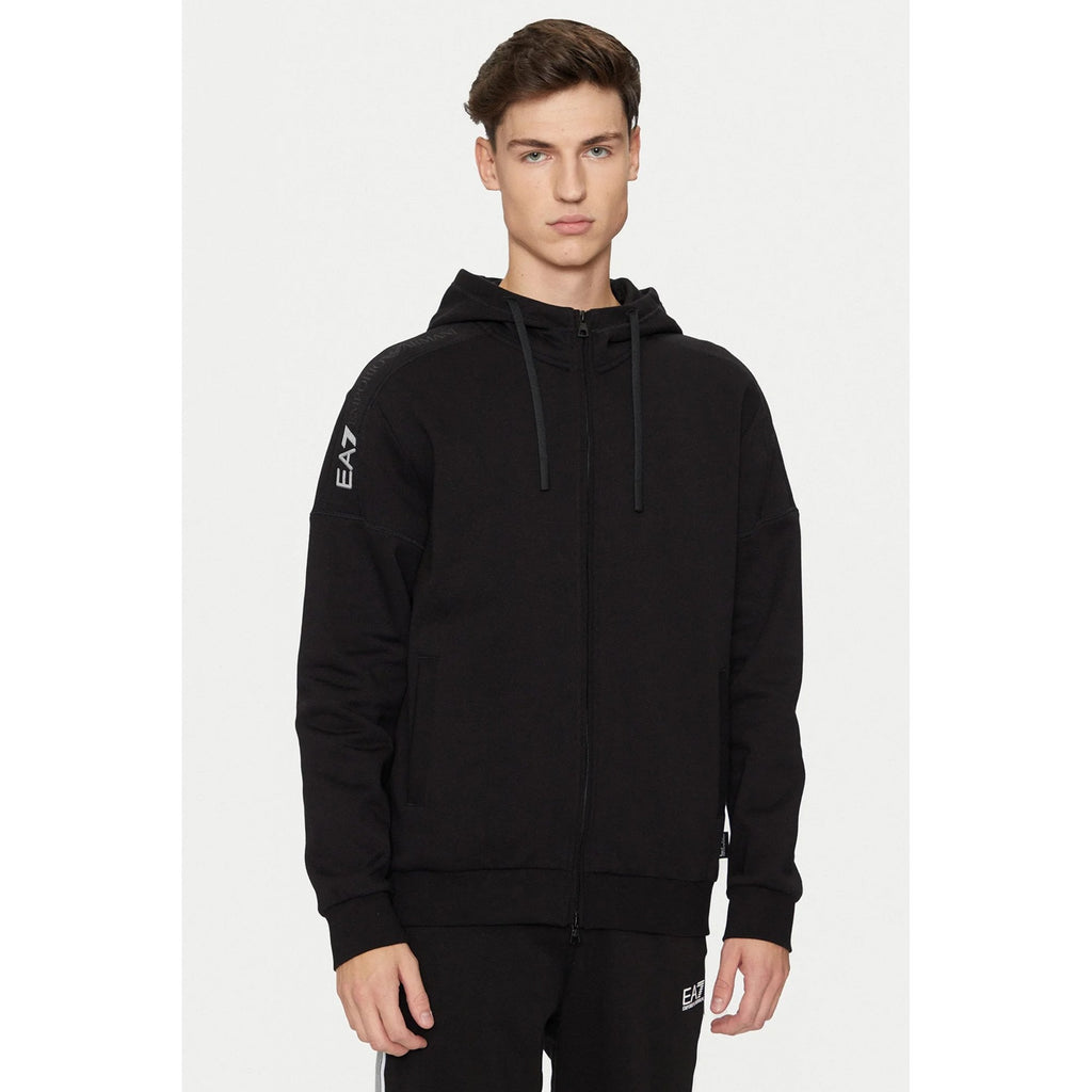 EA7 | Emporio Armani 6DPM14 PJVTZ Contrast Right Shoulder Tape Logo Full Zip Hood Top - Black