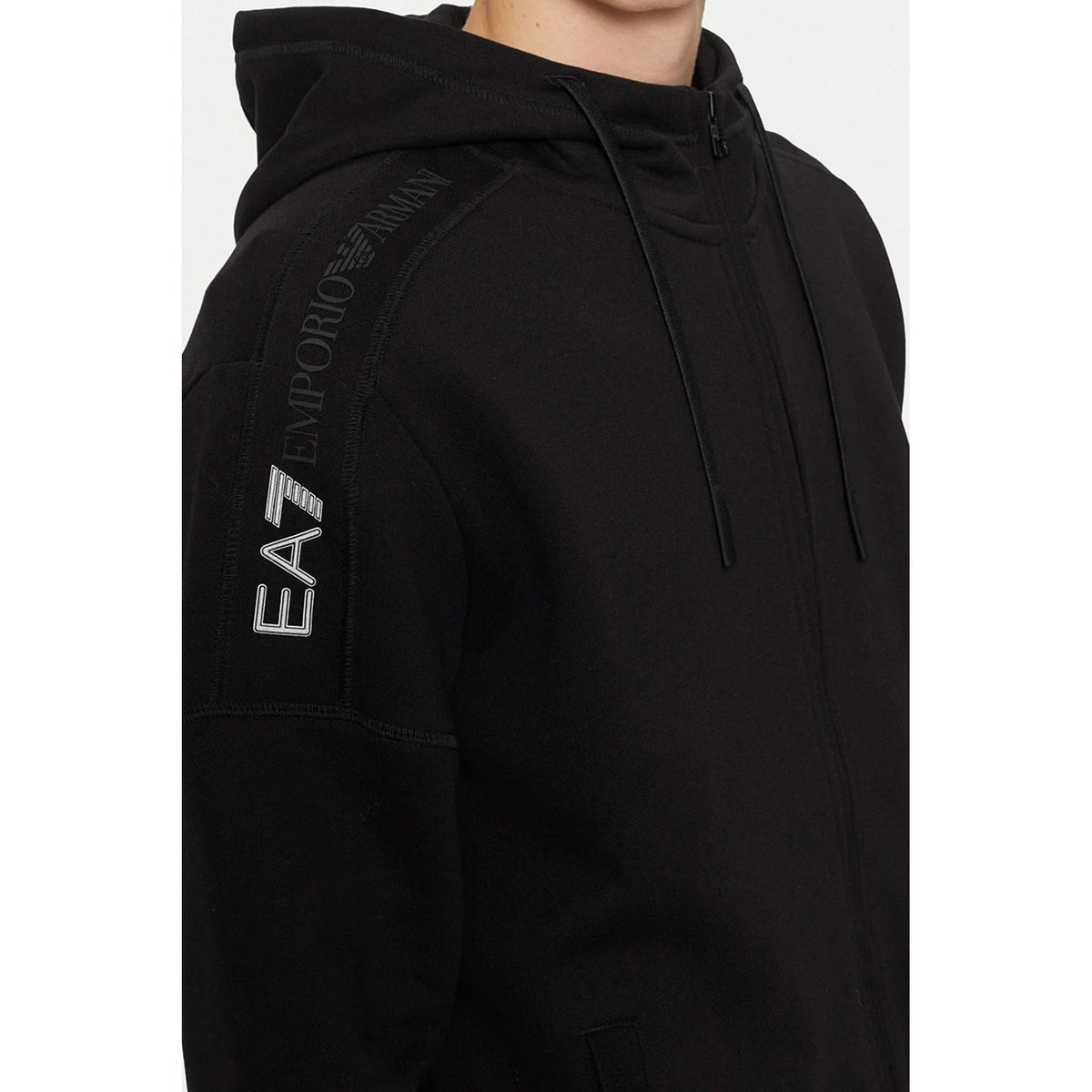EA7 | Emporio Armani 6DPM14 PJVTZ Contrast Right Shoulder Tape Logo Full Zip Hood Top - Black
