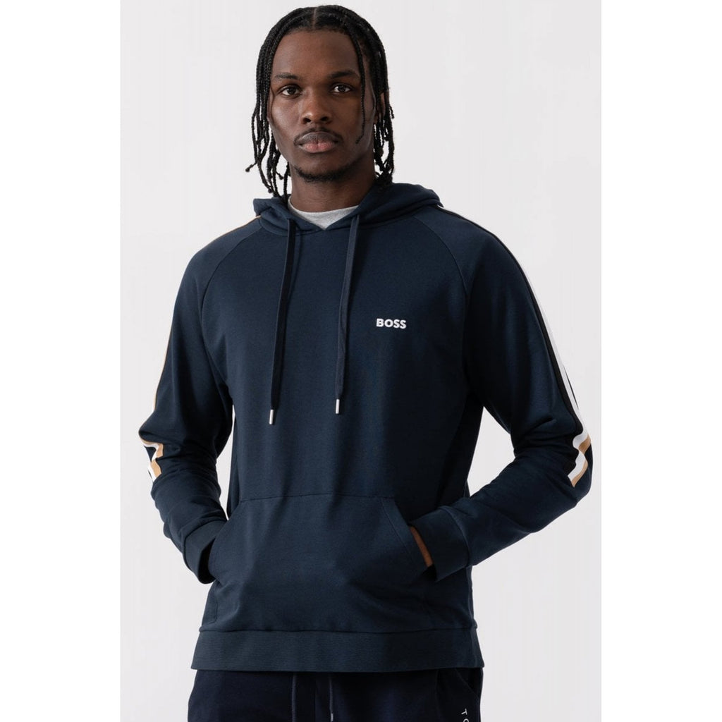 Boss 50527559 Iconic Loungewear Tape Overhead Hood Top - Navy