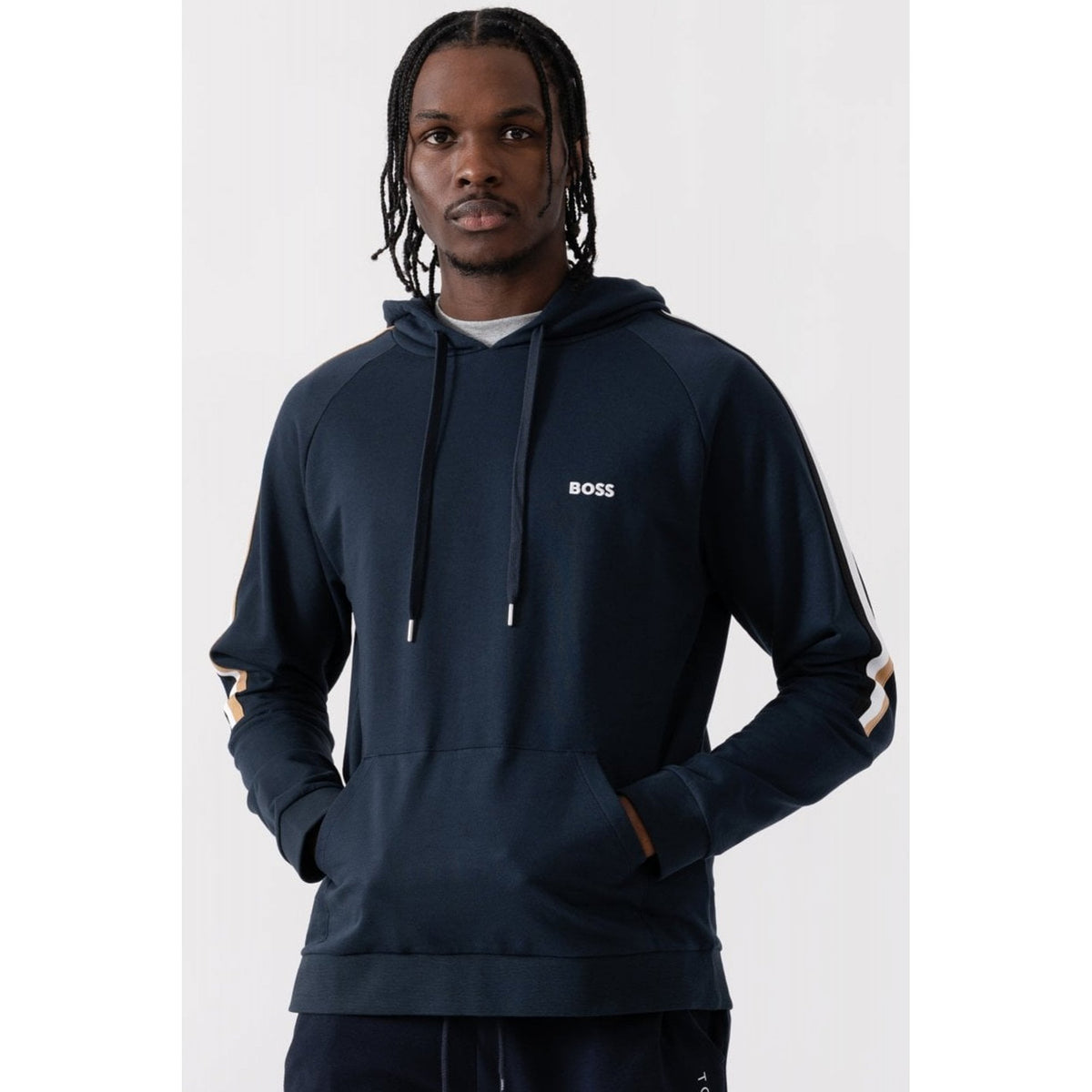 Boss 50527559 Iconic Loungewear Tape Overhead Hood Top - Navy