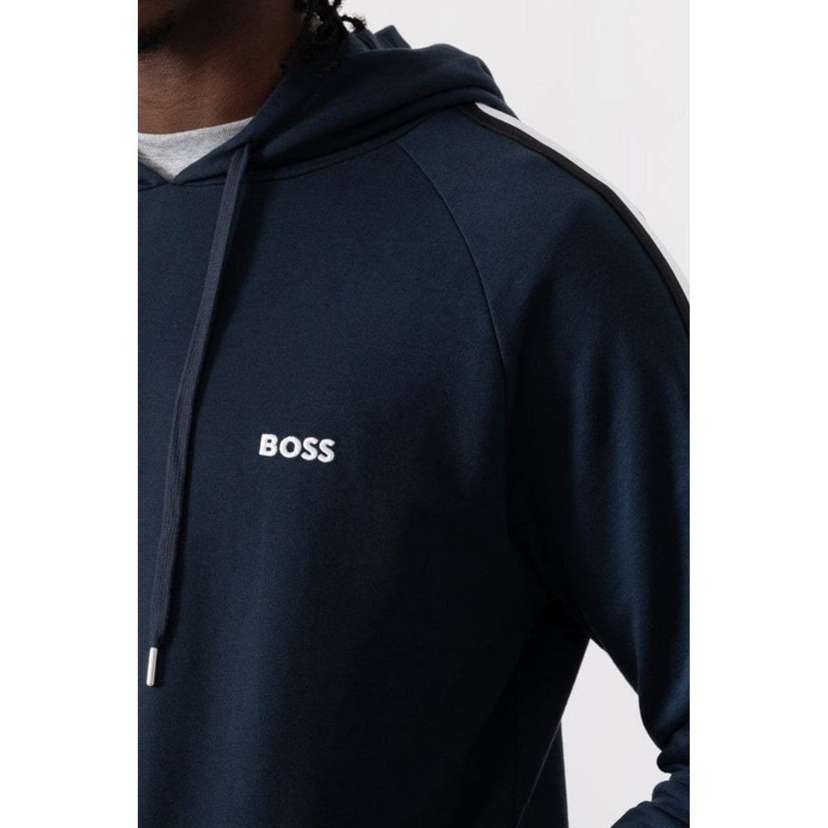Boss 50527559 Iconic Loungewear Tape Overhead Hood Top - Navy
