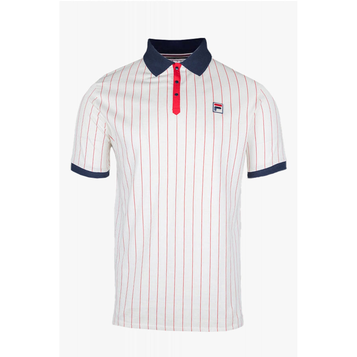 Fila Vintage BB1 LM1839AT Classic Red Striped Polo T-Shirt - Ecru