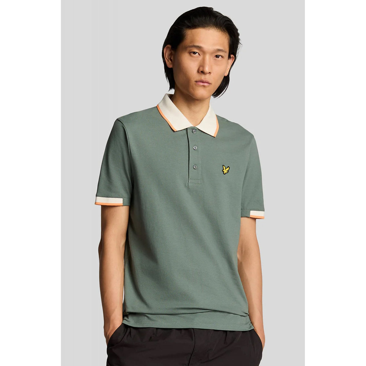 Lyle & Scott SP2206V Contrast Half Tipped Pique Polo T-Shirt - Green Mercurial