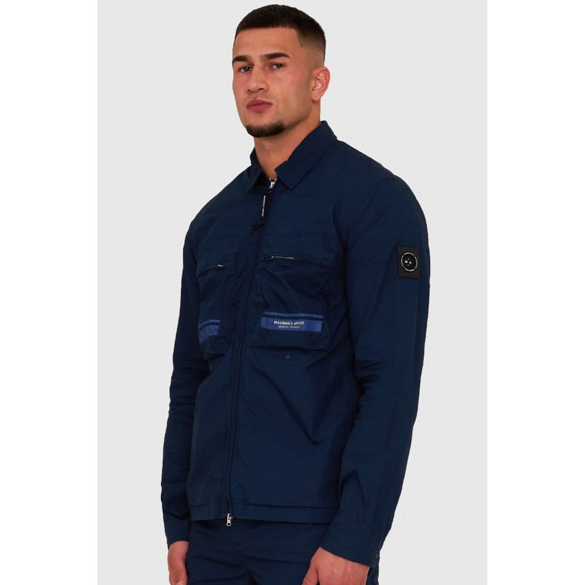 Marshall Artist | 0972 Seafield Washed Parachute Poplin Lightweight Overshirt Jacket - Navy