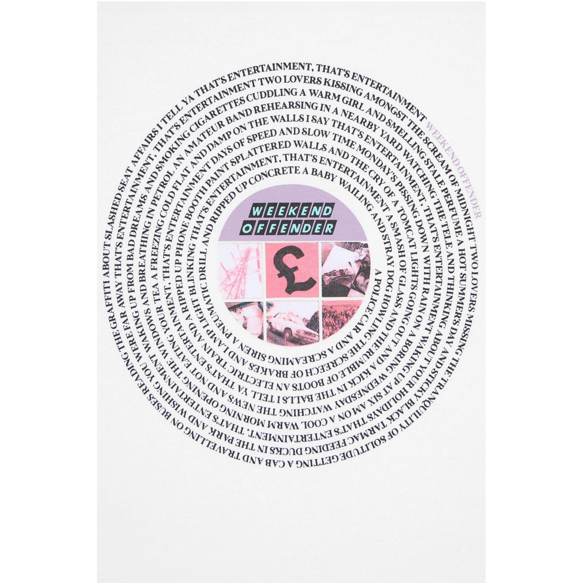 Weekend Offender PT1A10 'That's Entertainment' Lyrics Vinyl Record Graphic T-Shirt - White