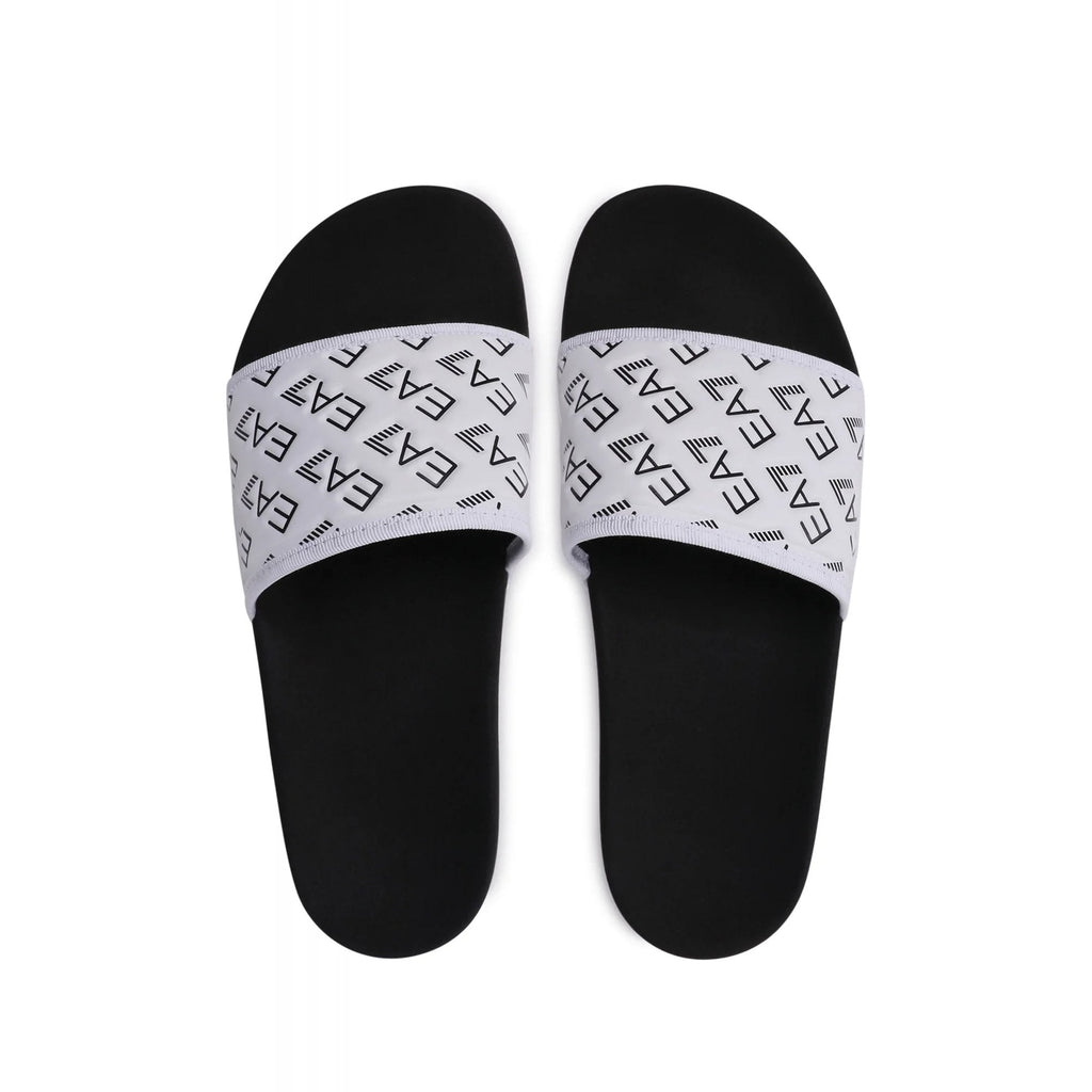 EA7 | Emporio Armani 0109 AF15125 Repeat Logo Flip Flop Sliders - Black/White