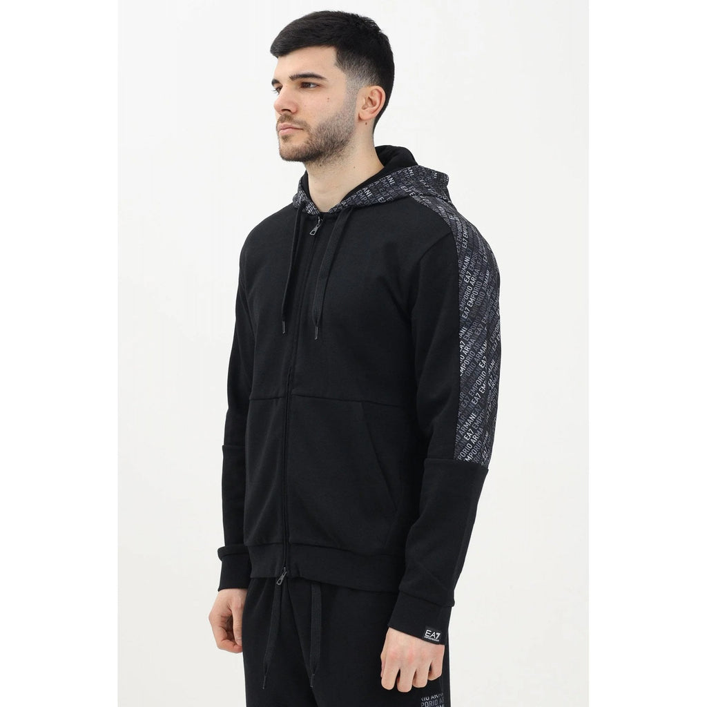 EA7 | Emporio Armani 7M000209 AF12660 Contrast Repeat Logo Full Zip Hood Top - Black