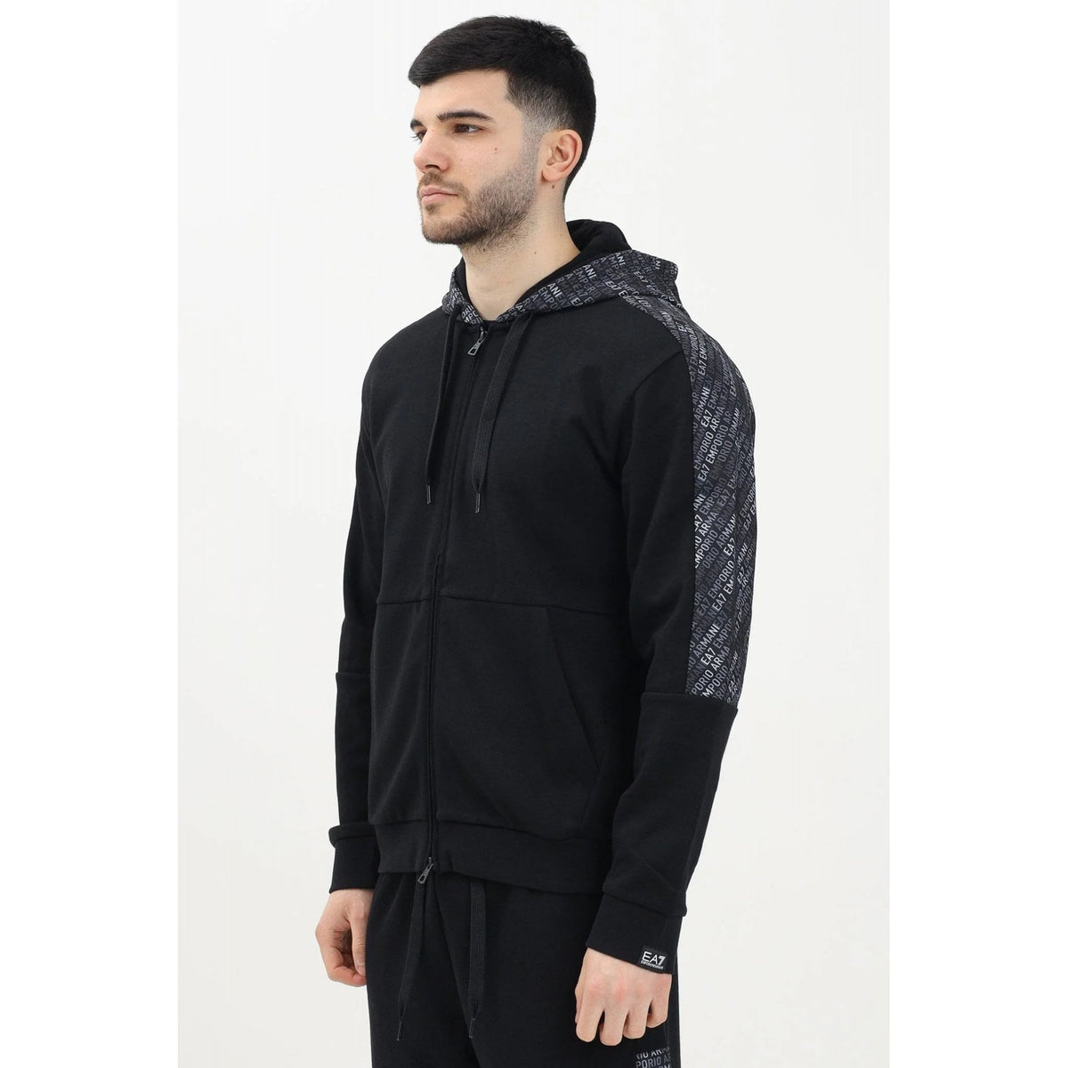 EA7 | Emporio Armani 7M000209 AF12660 Contrast Repeat Logo Full Zip Hood Top - Black