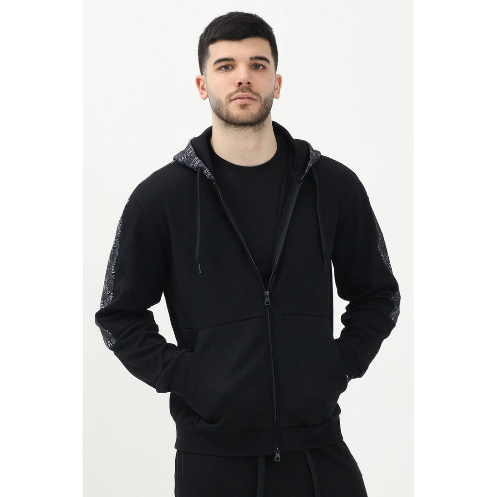 EA7 | Emporio Armani 7M000209 AF12660 Contrast Repeat Logo Full Zip Hood Top - Black