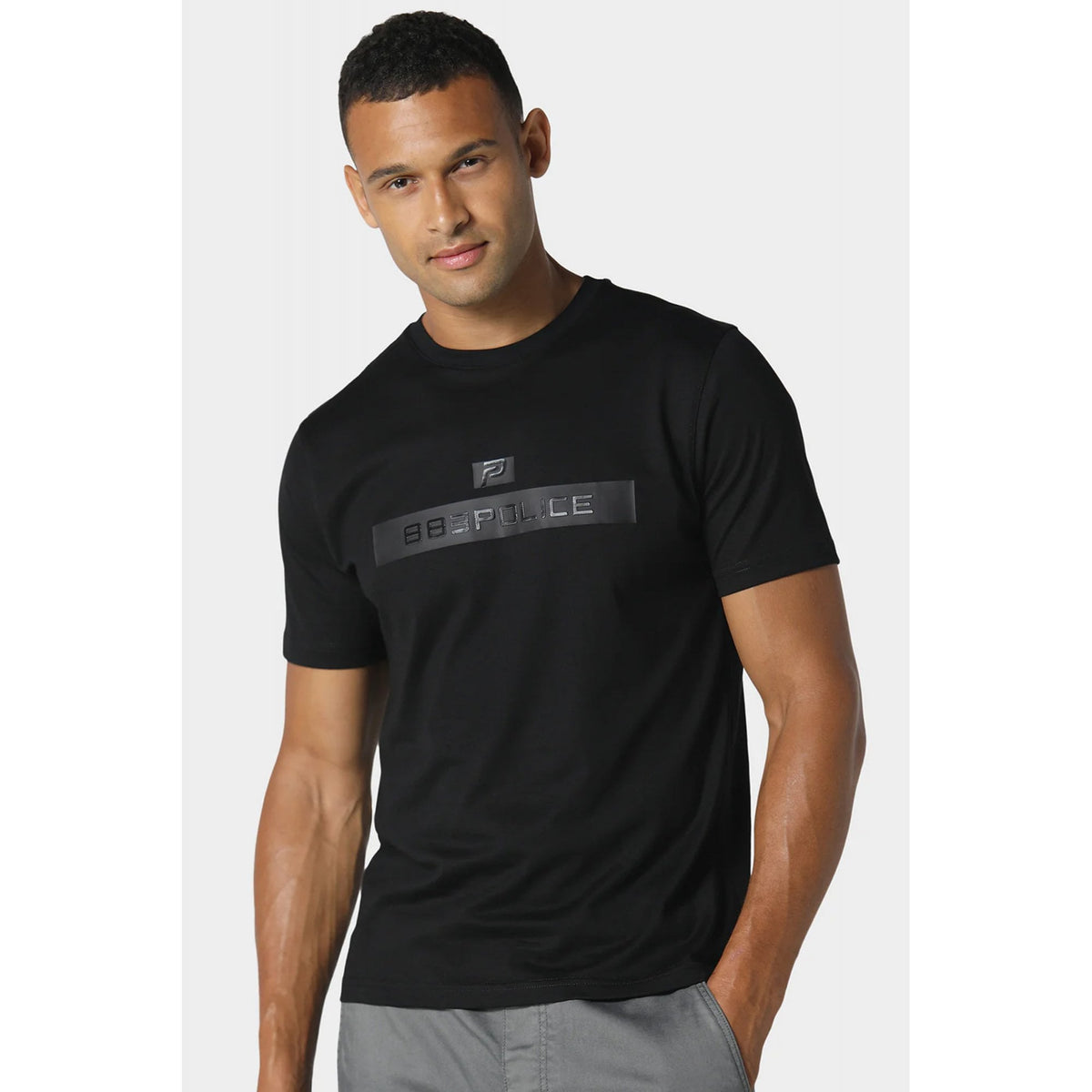 Police Oxshott 0825 'P' Emblem Elevate Matt Print Slim Fit Half Sleeve T-Shirt