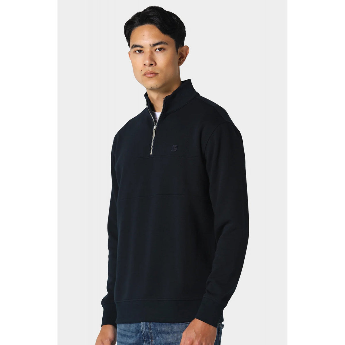 Police Millom 0073 Funnel Neck Cut & Sew Panel Tonal 'P' Logo Quarter Zip Sweat Top
