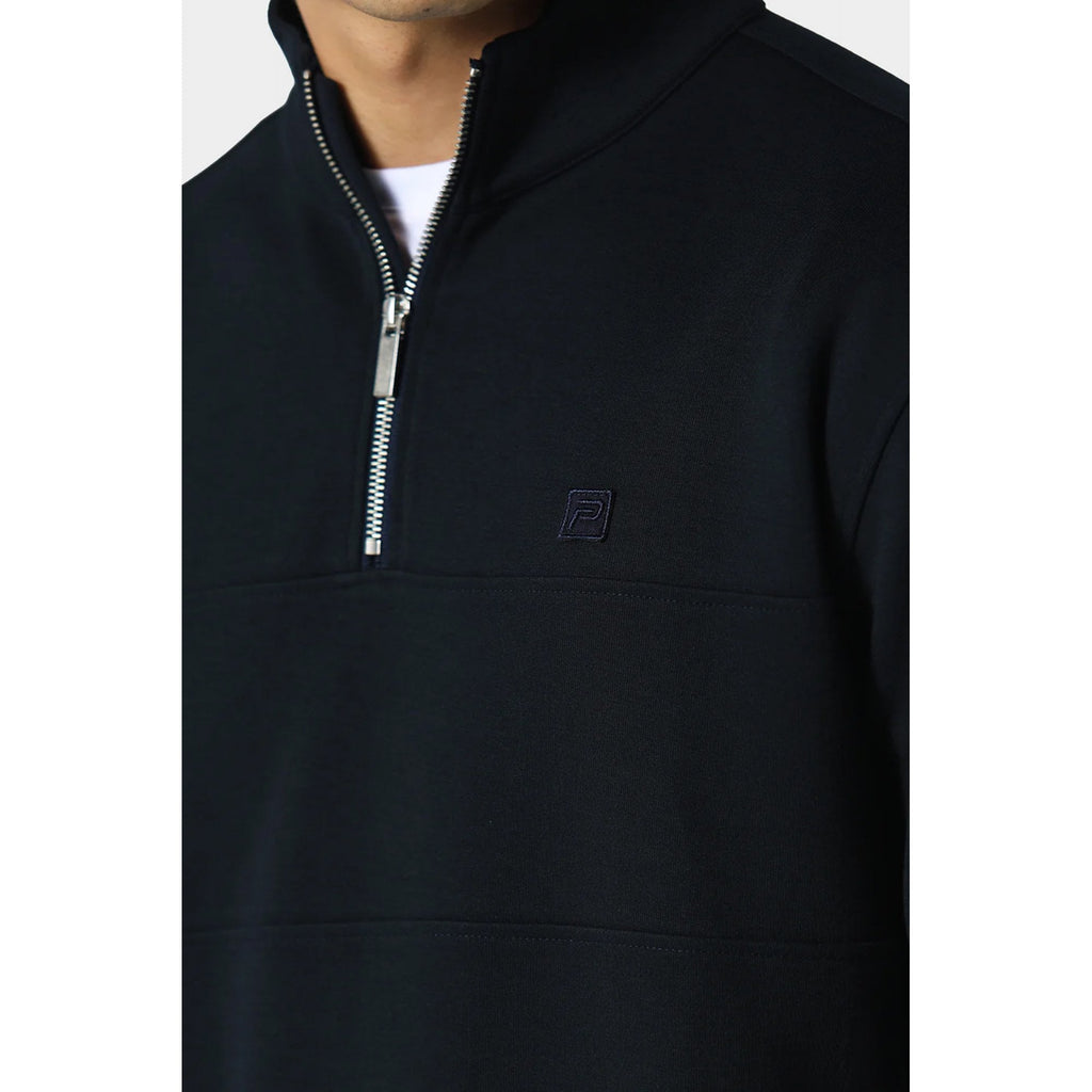 Police Millom 0073 Funnel Neck Cut & Sew Panel Tonal 'P' Logo Quarter Zip Sweat Top
