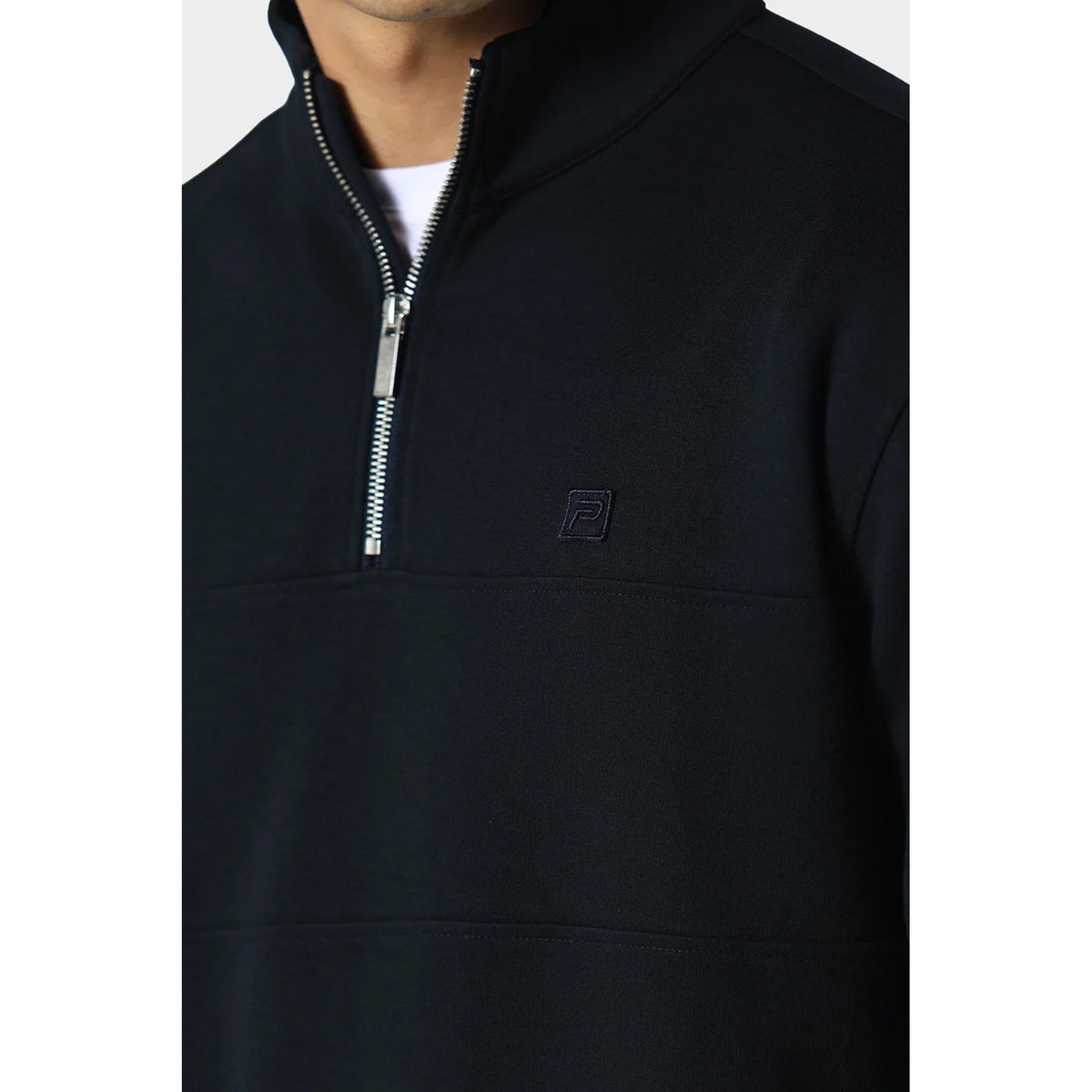 Police Millom 0073 Funnel Neck Cut & Sew Panel Tonal 'P' Logo Quarter Zip Sweat Top