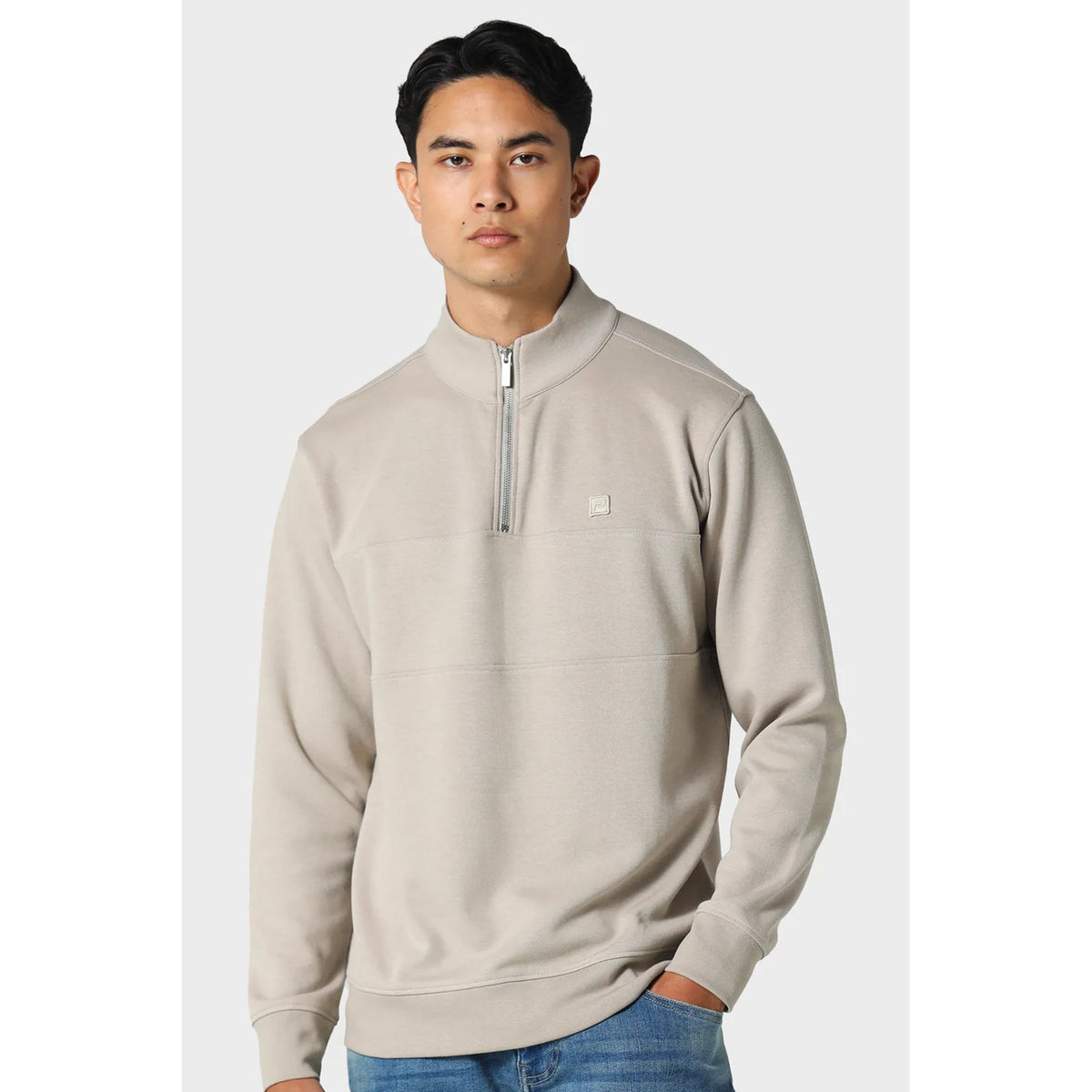 Police Millom 0073 Funnel Neck Cut & Sew Panel Tonal 'P' Logo Quarter Zip Sweat Top