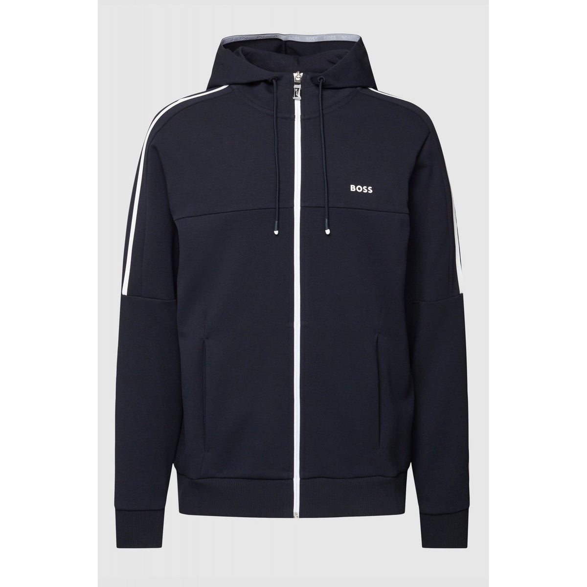 Hugo Boss | 50511516 Saggynos Lightweight Contrast Stripe Full Zip Hood Track Top - Navy