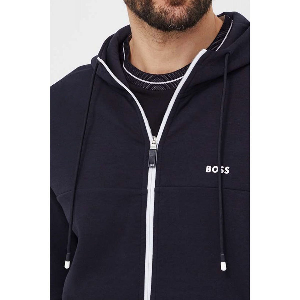 Hugo Boss | 50511516 Saggynos Lightweight Contrast Stripe Full Zip Hood Track Top - Navy