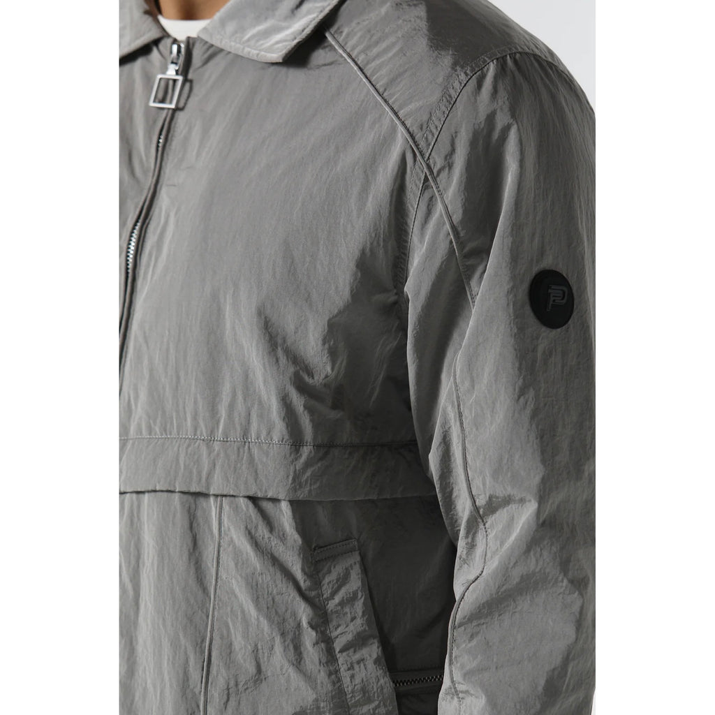 Police Leemore 0840 Metal Logo Full Zip Shirt-Style Collar Lightweight Nylon Jacket - Slate Grey
