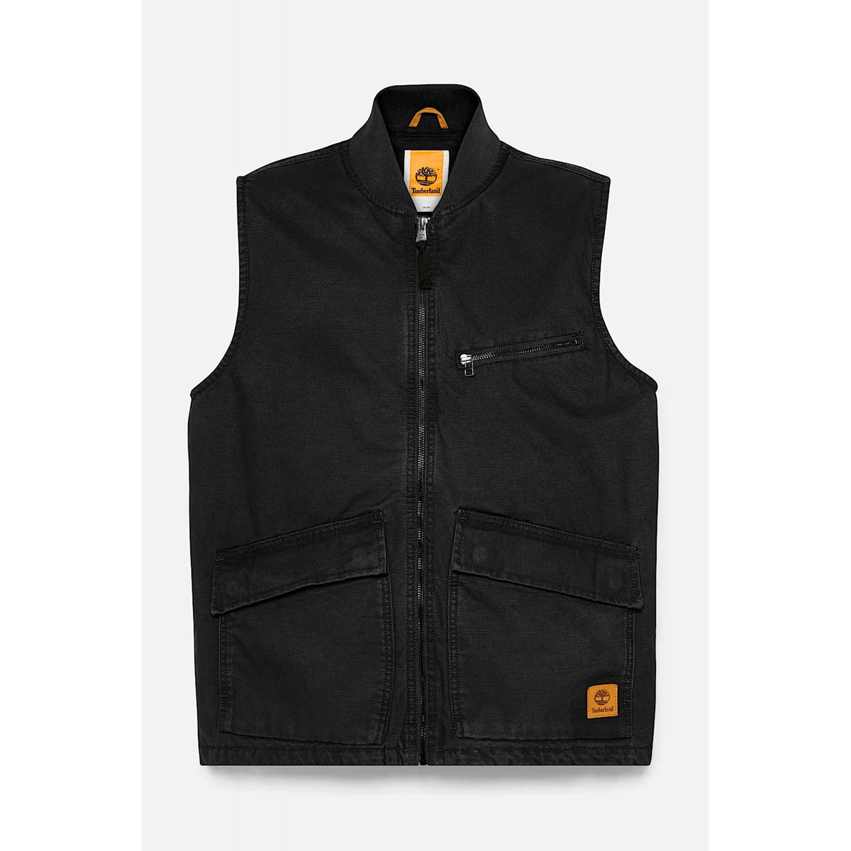 Timberland TB0A6GF7 Washed Canvas Baseball Collar Lightweight Cotton Vest Gilet - Black