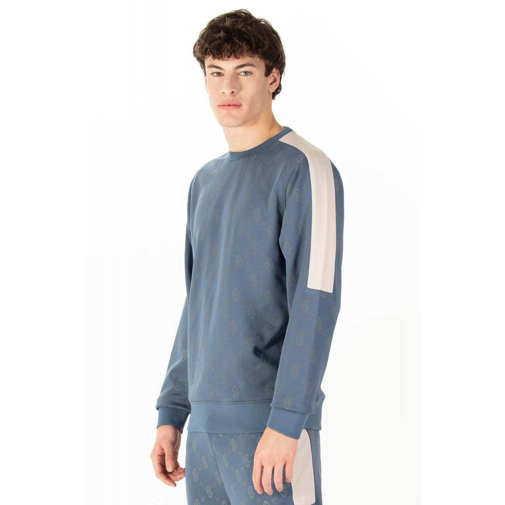 Luke | Gazzas Tears M620373 Logo Overprint Panel Tape Crew Sweat Top - Denim Blue