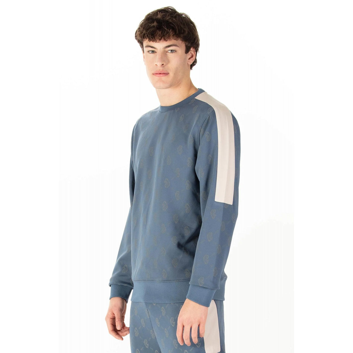 Luke | Gazzas Tears M620373 Logo Overprint Panel Tape Crew Sweat Top - Denim Blue