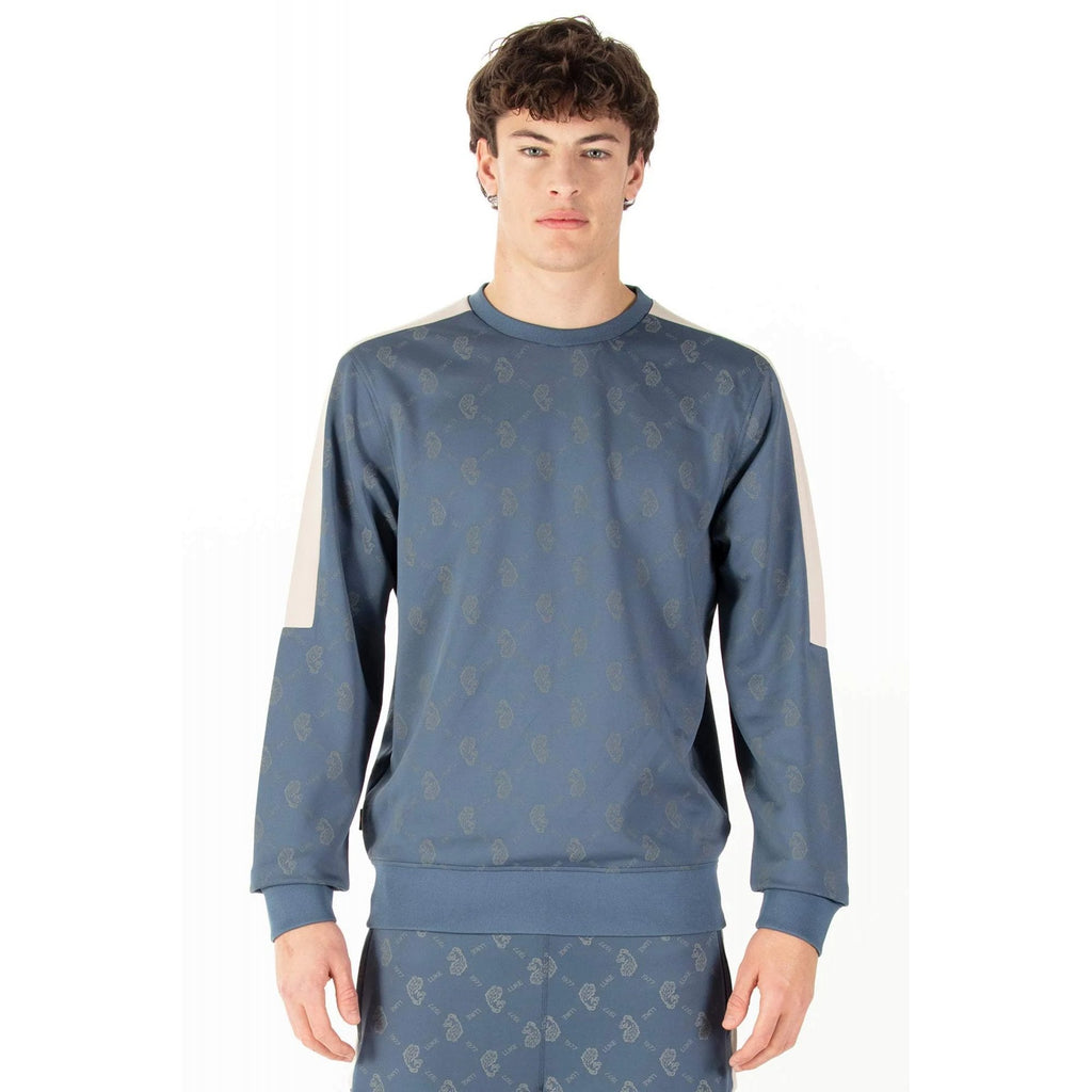 Luke | Gazzas Tears M620373 Logo Overprint Panel Tape Crew Sweat Top - Denim Blue