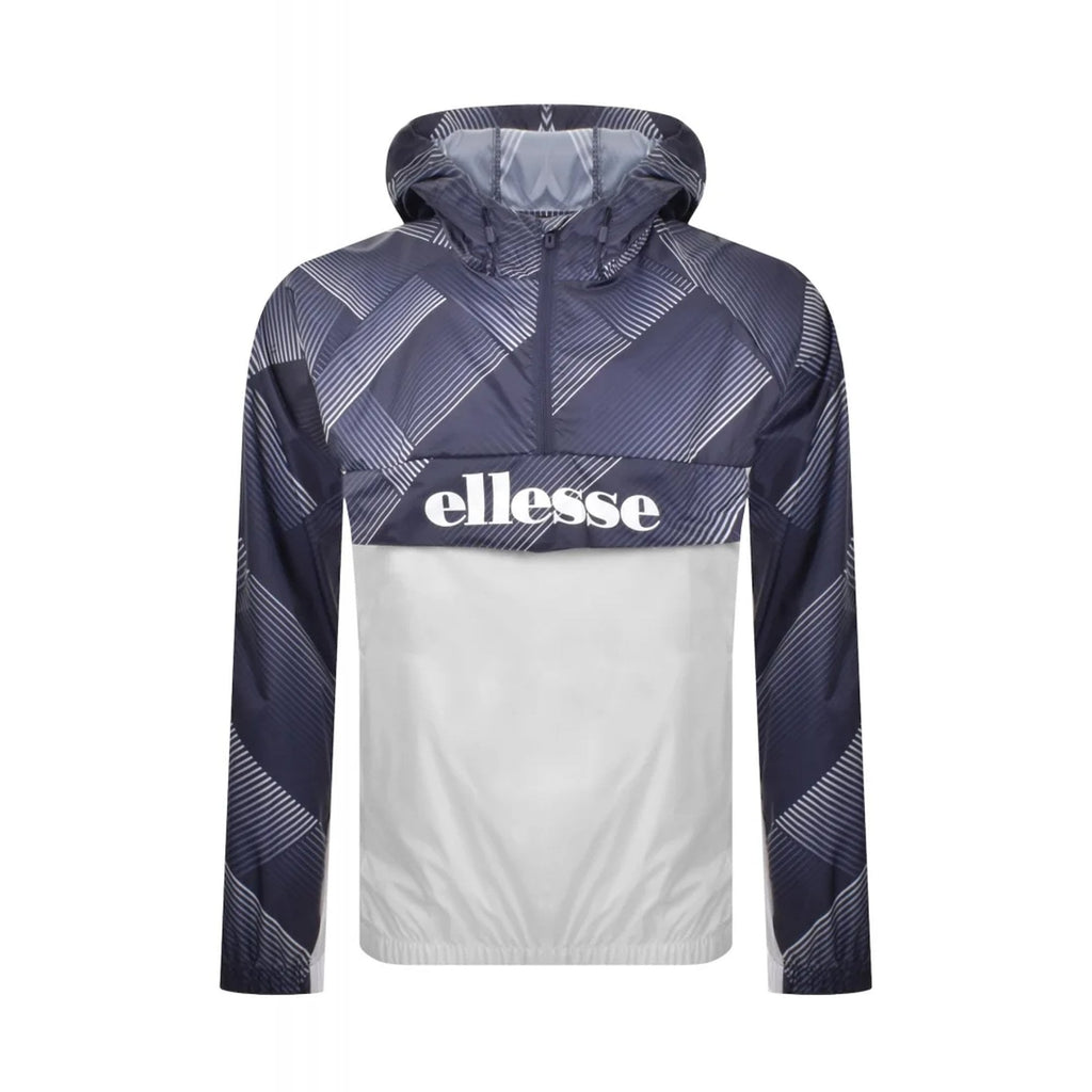 Ellesse Fiorisa 1902 Crosshatch Quarter-Zip Overhead Windbreaker Lightweight Jacket - Navy/White