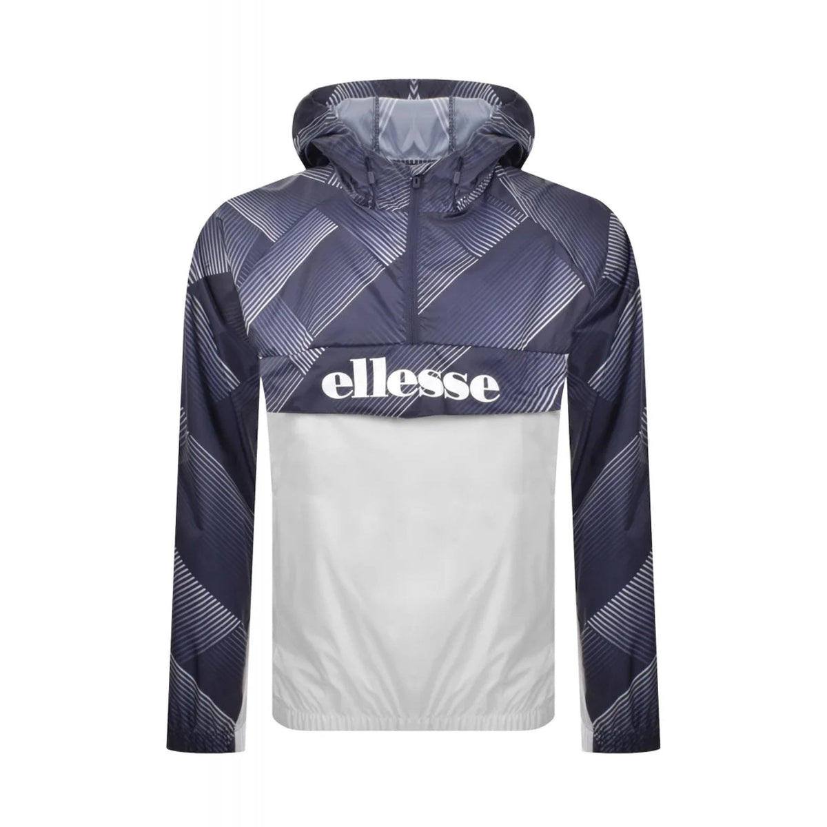 Ellesse Fiorisa 1902 Crosshatch Quarter-Zip Overhead Windbreaker Lightweight Jacket - Navy/White