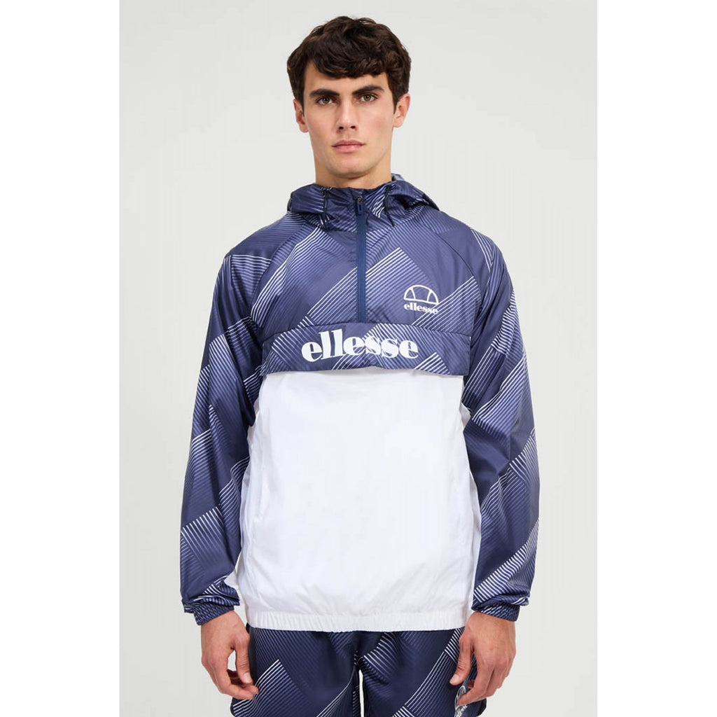 Ellesse Fiorisa 1902 Crosshatch Quarter-Zip Overhead Windbreaker Lightweight Jacket - Navy/White