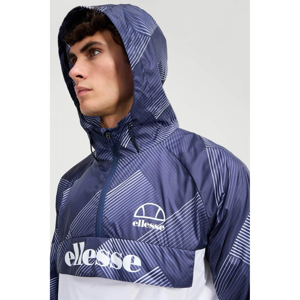 Ellesse Fiorisa 1902 Crosshatch Quarter-Zip Overhead Windbreaker Lightweight Jacket - Navy/White