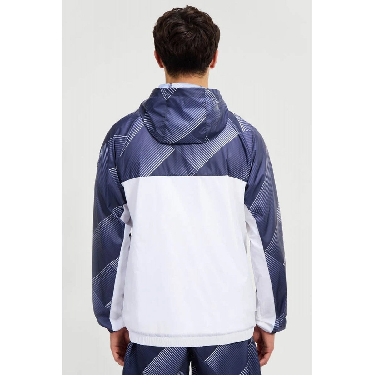 Ellesse Fiorisa 1902 Crosshatch Quarter-Zip Overhead Windbreaker Lightweight Jacket - Navy/White
