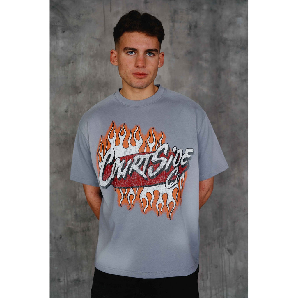 Courtside | Mackey Oversized Relaxed Fit Enlarge Cracked Retro Print Half Sleeve T-Shirt