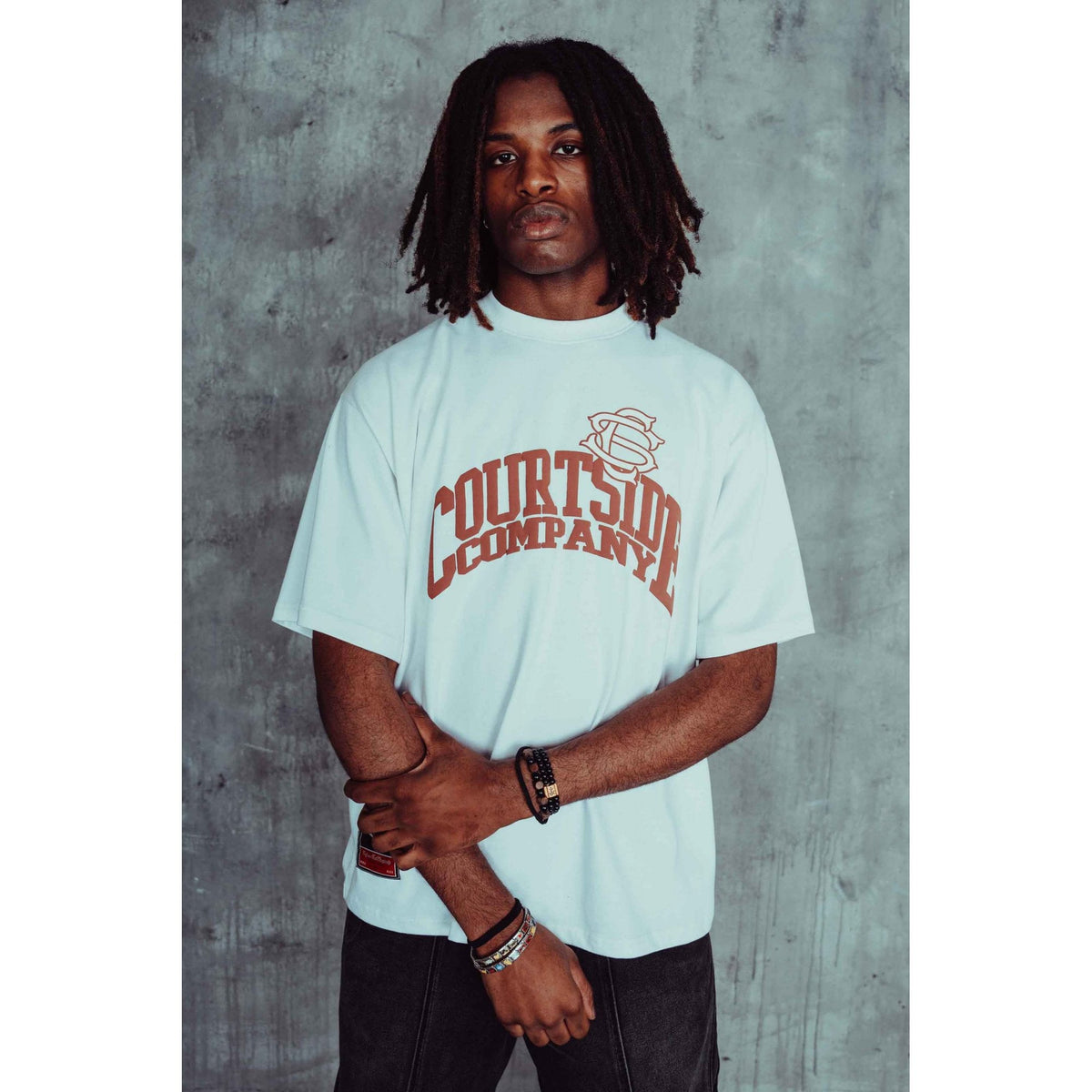 Courtside | Major Oversized Relaxed Fit Company Logo Print Half Sleeve T-Shirt - White