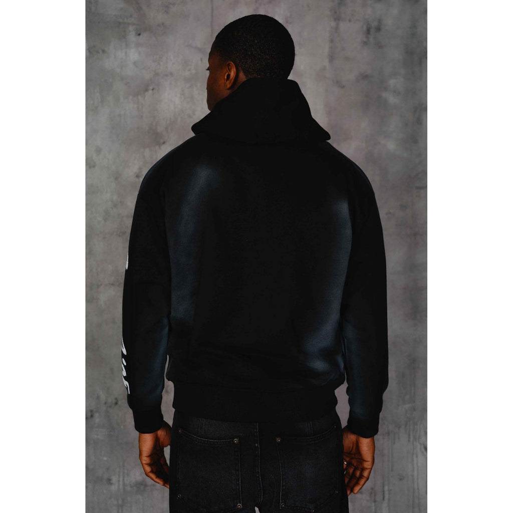 Courtside | Mackey Oversized Relaxed Fit Enlarge Cracked Retro Print Overhead Hood Top - Black