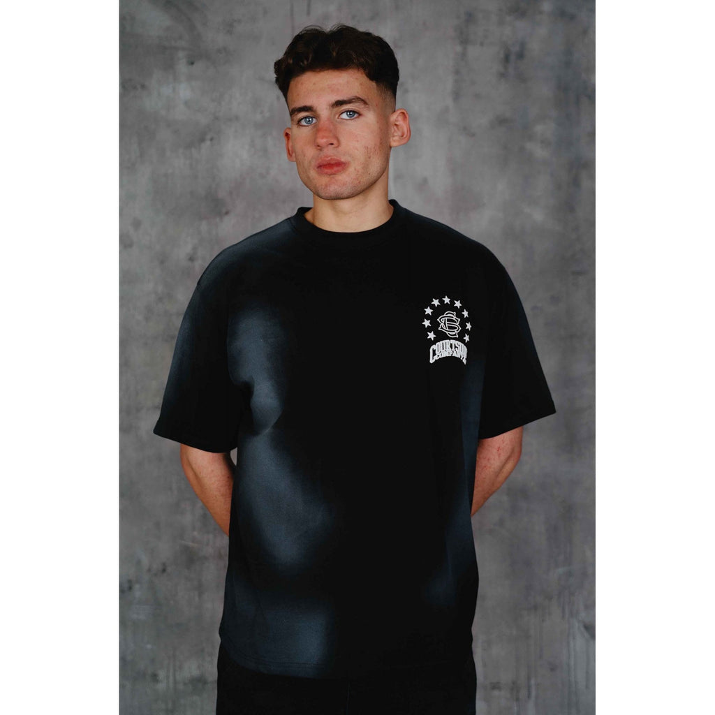 Courtside | Maloy Oversized Relaxed Fit Enlarge Logo Back Print Half Sleeve T-Shirt - Black