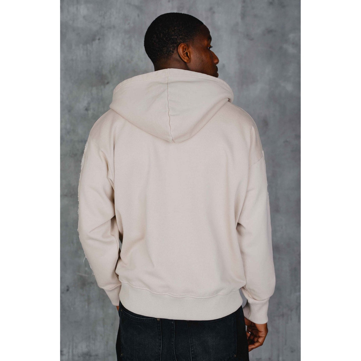 Courtside | Joyner Oversized Relaxed Fit Fill Zip Stitched Print To Arm Hood Top - Ecru