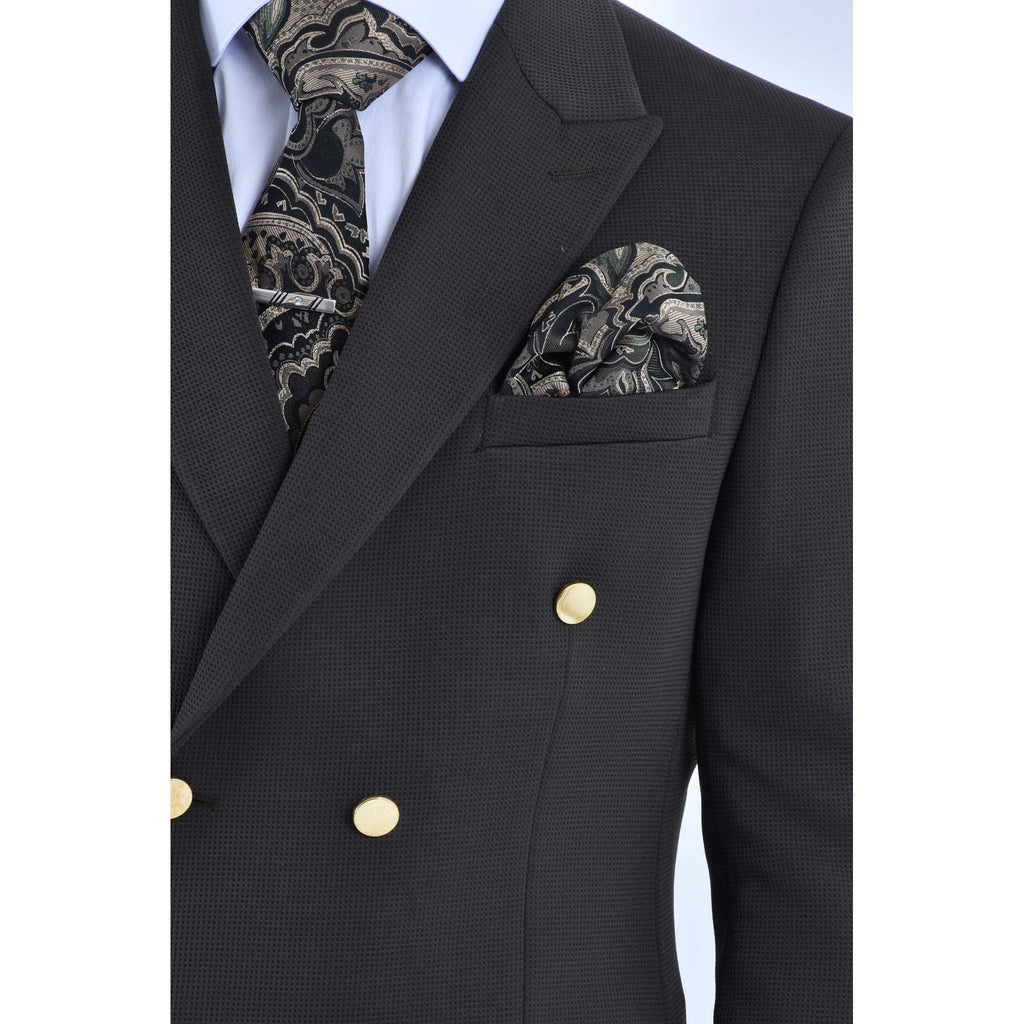 CB Gold Button Tailored Slim Fit Double Breasted Textured Blazer