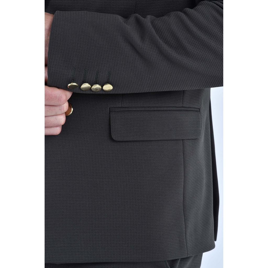 CB Gold Button Tailored Slim Fit Double Breasted Textured Blazer